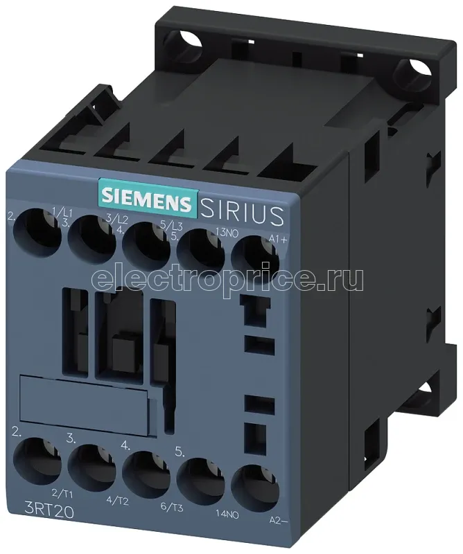 Фото Контактор 3п AC-3 5.5кВт/400В блок-контакт 1НО ном. напряжение управления 24В DC с диодом типоразмер S00 винтовые клеммы Siemens 3RT20171FB41