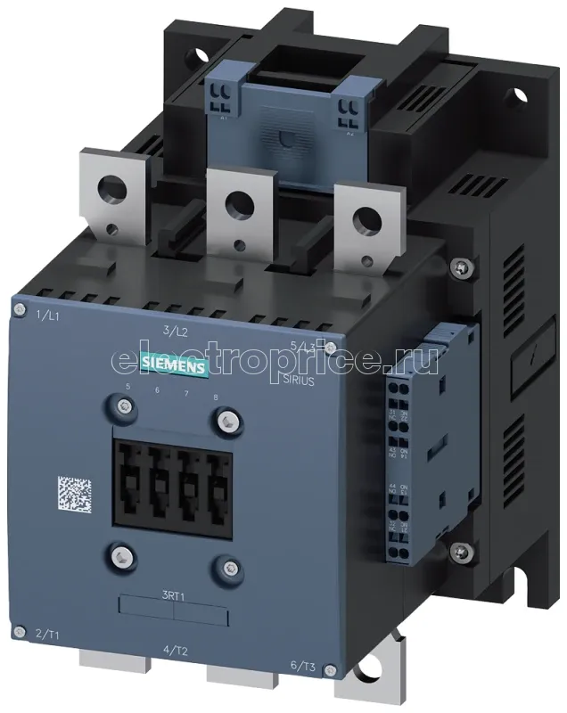 Фото Контактор 132кВт/400В/AC-3AC/DC номинальное питающее напряжение управления US 240-277В вспом. контакты 2НО+2НЗ типоразмер S10 шинные наконечники привод: обычный пружинные клеммы (зажим для клетки) Siemens 3RT10652AU36