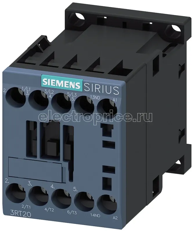Фото Контактор силовой AC-3 12А 55кВт/400В 1НО 600В AC 60Гц 3п типоразмер S00 винтовой зажим Siemens 3RT20171AT61