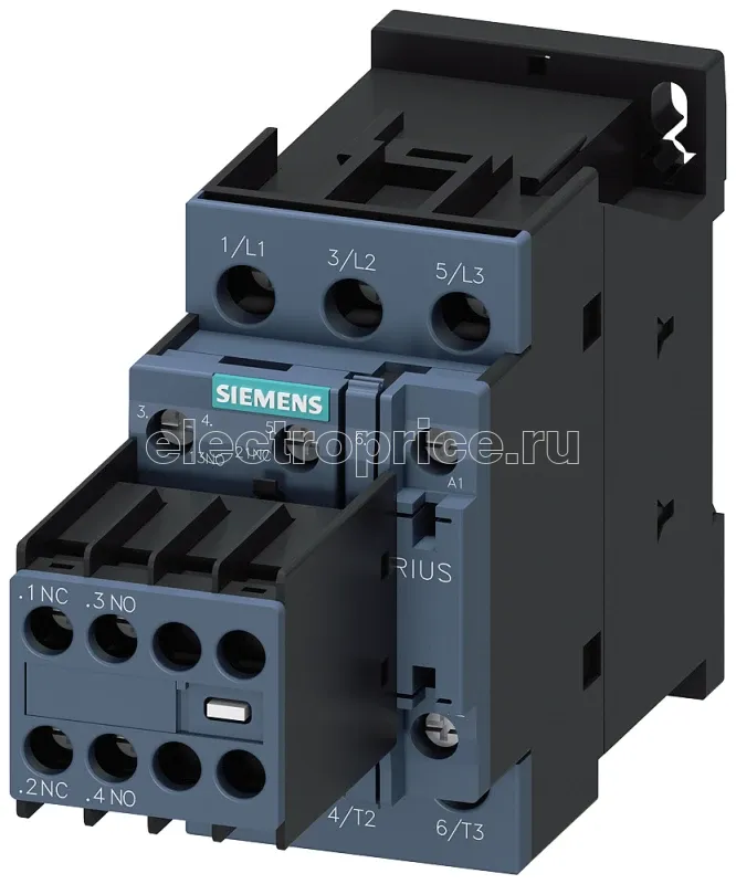 Фото Контактор 3п AC-3 11кВт/400В 2NO+2NC AC 24В 50/60Гц типоразмер S0 винтовые клеммы съемный вспом. разъем. переключатель Siemens 3RT20261AC24