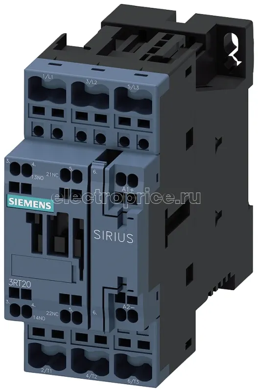 Фото Контактор 3п AC-3 5.5кВт/400В блок-контакты 1НО+1НЗ AC(40-60Гц)/DC привод US 200...280В типоразмер S0 пружинные клеммы Siemens 3RT20242NP30