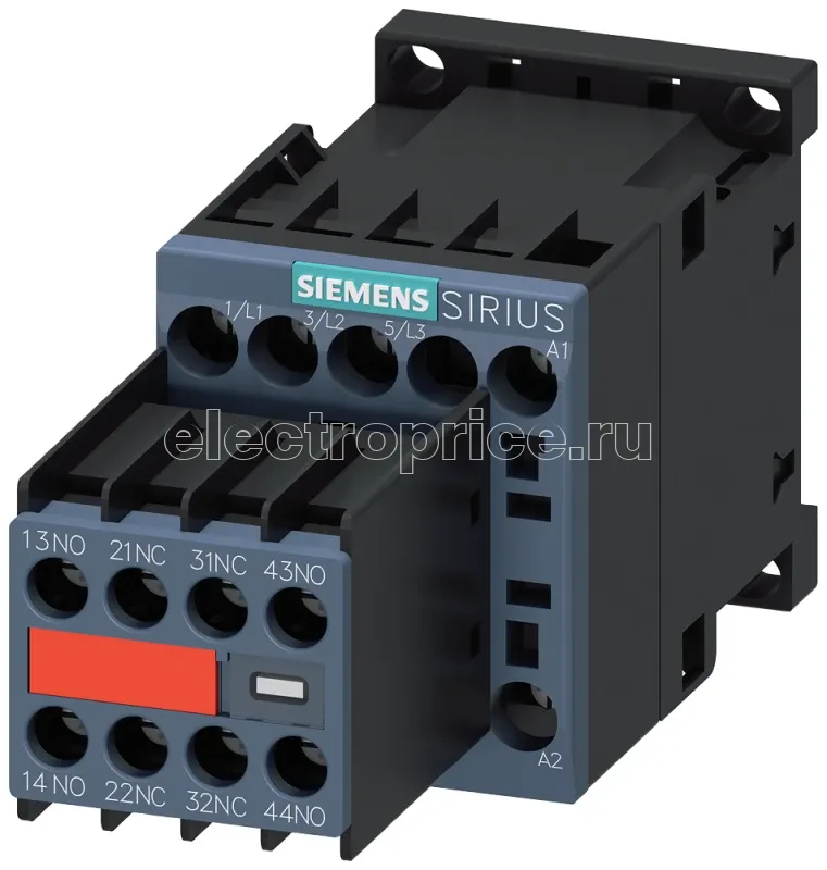 Фото Контактор 3п AC-3 4кВт/400В 2НО+2НЗ 230В AC 50/60Гц S00 винт. клеммы встроен. блок-контакт (для примен. SUVA) Siemens 3RT20161AP043MA0