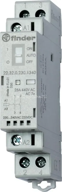Фото Контактор модульный 2NC 25А AgNi 48В AC/DC 17.5мм IP20 опции: мех.индикатор + LED FINDER 223200481420