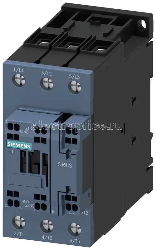 Фото Контактор 3п для применения на ж/д 18.5кВт/АС3/400В блок-контакты 1НО+1НЗ номинальное питающее напряжение цепи управления US 110В DC диапазон 0.7... 1.25 US с варистором типоразмер S2 пружинные клеммы Siemens 3RT20353XF400LA2