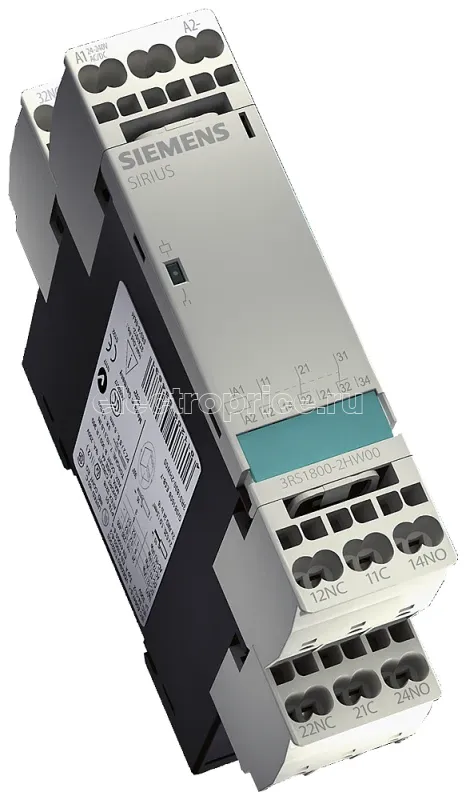 Фото Реле согласующее в промышленном корпусе 3 перекидных контакта расширенный диапазон напряжений AC/DC 24В до 240В пруж. зажимы Siemens 3RS18002HW00