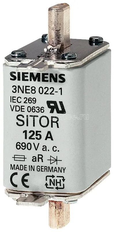 Фото Вставка плавкая SITOR категория GR DIN 43620 100А AC 690В (типоразмер 00) Siemens 3NE10212