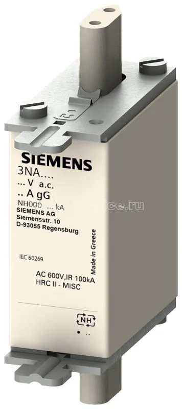 Фото Вставка плавкая низковольтная NH ТР000 50А GG 690В верх. индикатор Siemens 3NA38206KJ