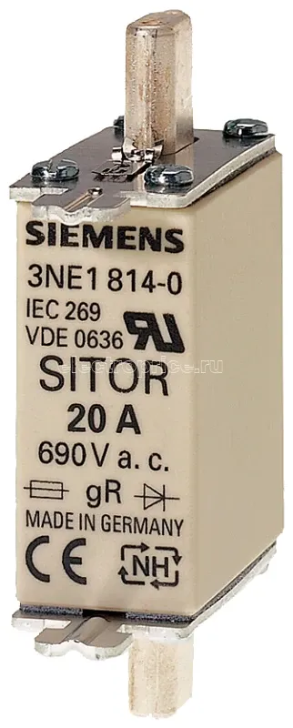 Фото Вставка плавкая SITOR категория GR DIN 43620 25А AC 690В (типоразмер 000) Siemens 3NE18150