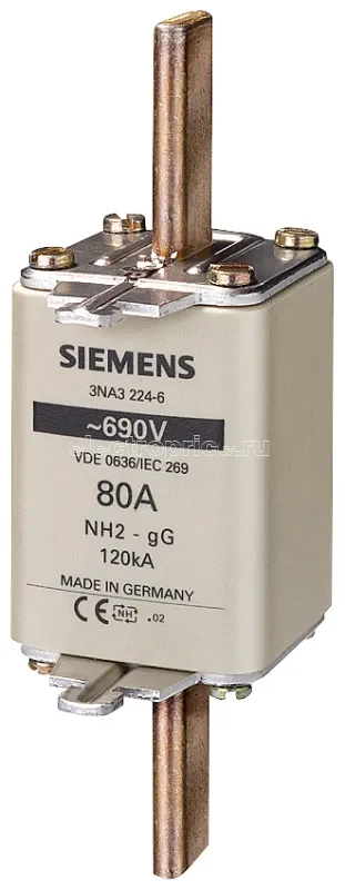 Фото Вставка плавкая низковольтная GL/GG Iном.=300А Uном.=690В с неизолиров. выступами для монт./демонт. типоразмер 2 Siemens 3NA32506