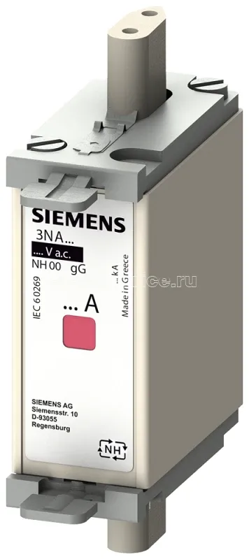 Фото Вставка плавкая низковольтная GL/GG Iном.=32А Uном.=500В с изолиров. выступами для монт./демонт. с центральным индикатором типоразмер 000 Siemens 3NA6812