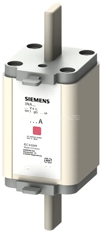 Фото Вставка плавкая низковольтная GL/GG Iном.=25А Uном.=500В с изолиров. выступами для монт./демонт. с центральным индикатором типоразмер 1 Siemens 3NA6110