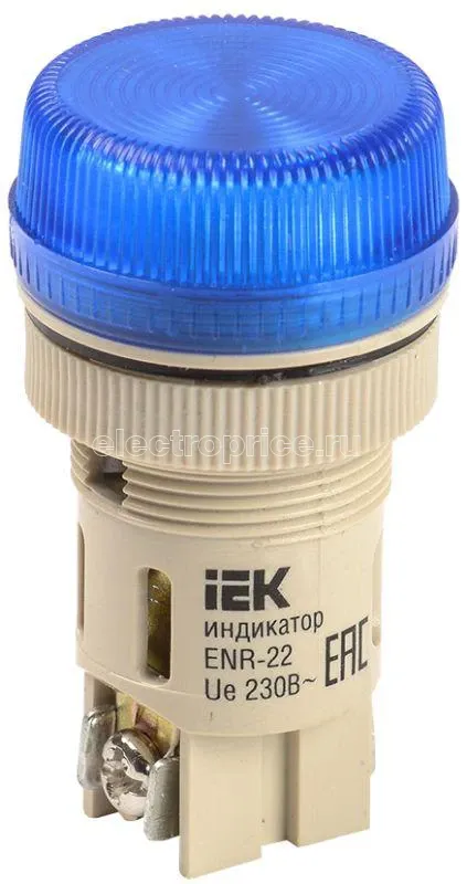 Фото Лампа светосигнальная ENR-22 d22мм 240В AC цилиндр неон син. IEK BLS40-ENR-K07