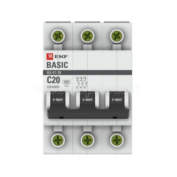 Фото Автоматический выключатель 20А 3P C 4.5кА mcb4729-3-20C EKF ВА47-29 4.5кА BASIC до 63А