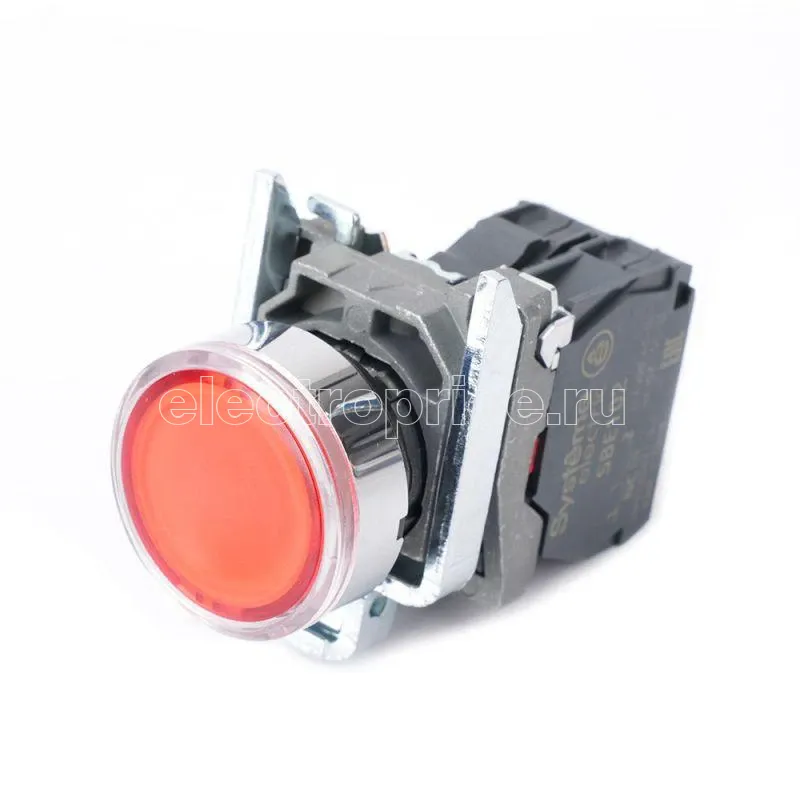 Фото Кнопка модульная SB4 с подсветкой в сборе 22мм металл 24ВDC 1НЗ красн. SE SB4BW34B2