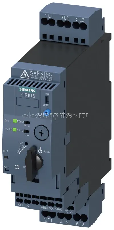 Фото Пускатель прямого пуска компактный SIRIUS 3RA61 UI 690В 24В AC/DC 50-60Гц 3-12А IP20 Siemens 3RA61202DB32