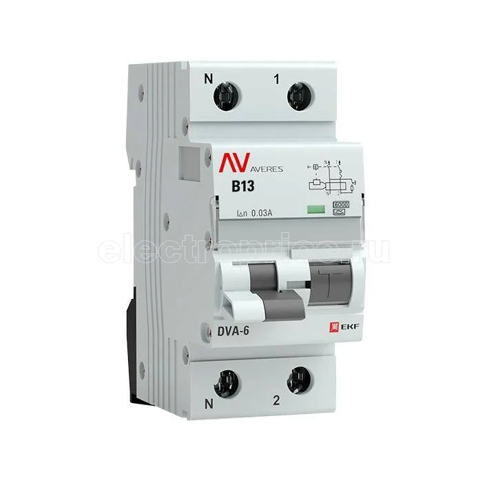 Фото Дифф. автомат 13А 2P 30мА AC rcbo6-1pn-13B-30-a-av EKF Диф.автомат DVA-6 до 63А EKF AVERES