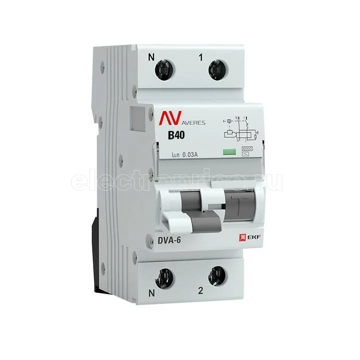 Фото Дифф. автомат 40А 2P 30мА AC rcbo6-1pn-40B-30-ac-av EKF Диф.автомат DVA-6 до 63А EKF AVERES