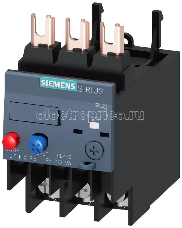 Фото Реле перегрузки 5.5...8А для защиты электродвигателя типоразмер S0 класс 10 главная цепь: подключ. кабелей с кольц. кабельн. наконечн. вспом. цепь: подключ. кабелей с кольц. кабельн. наконечн. сброс: ручной-авто Siemens 3RU21261HJ0