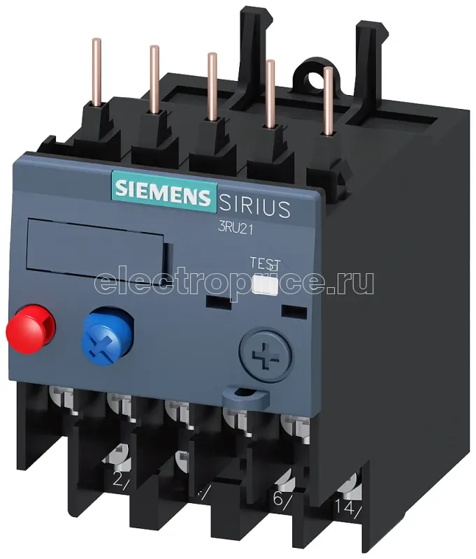 Фото Реле перегрузки 0.55...0.8А для защиты электродвигателя типоразмер S00 класс 10 главная цепь: подключ. кабелей с кольц. кабельн. наконечн. вспом. цепь: подключ. кабелей с кольц. кабельн. наконечн. сброс: ручной-авто Siemens 3RU21160HJ0