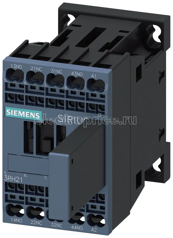 Фото Контактор вспомогательный 2НО+2НЗ 230В AC 50/60Гц типоразмер S00 пружинная клемма с установленным RC-элементом Siemens 3RH21222EP00