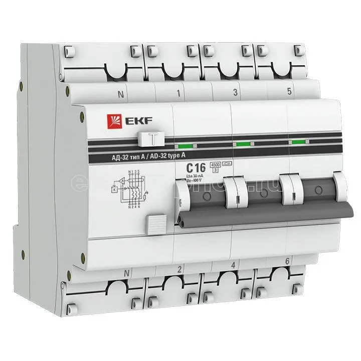 Фото Дифф. автомат 16А 4P 30мА AC DA32-16-30-4P-a-pro EKF Диф.автомат АД-32 до 63А EKF PROxima