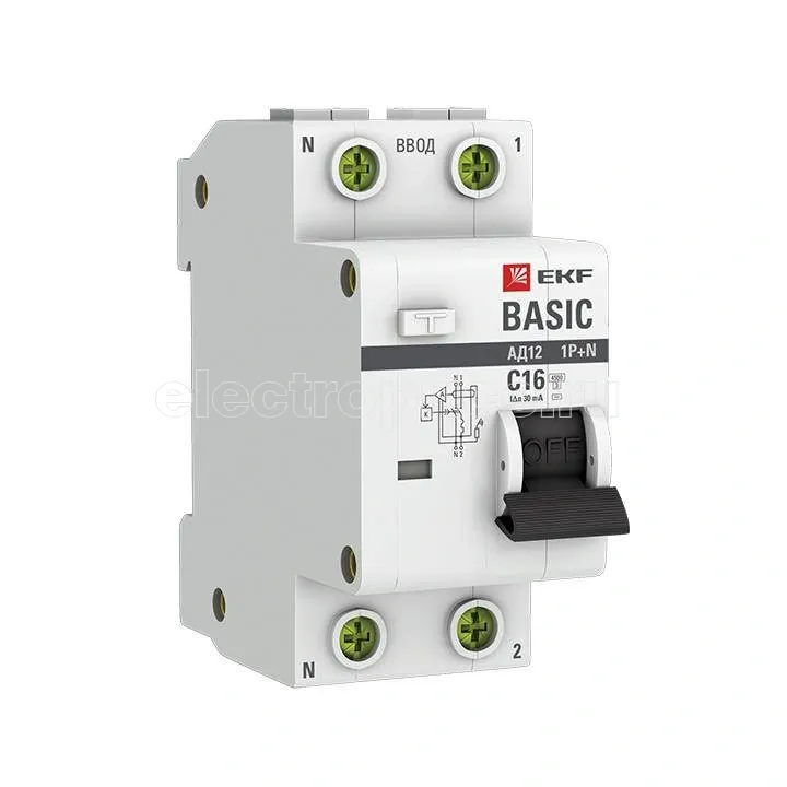 Фото Дифф. автомат 16А 2P 30мА AC DA12-16-30-bas EKF Диф.автомат АД-12 до 63А EKF Basic